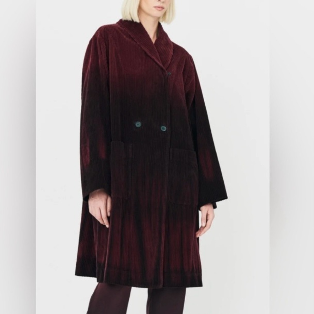 Raquel Allegra Rancho Ombre Wide-Wale Corduroy Swing Coat S Burgundy NWT - Picture 9 of 10